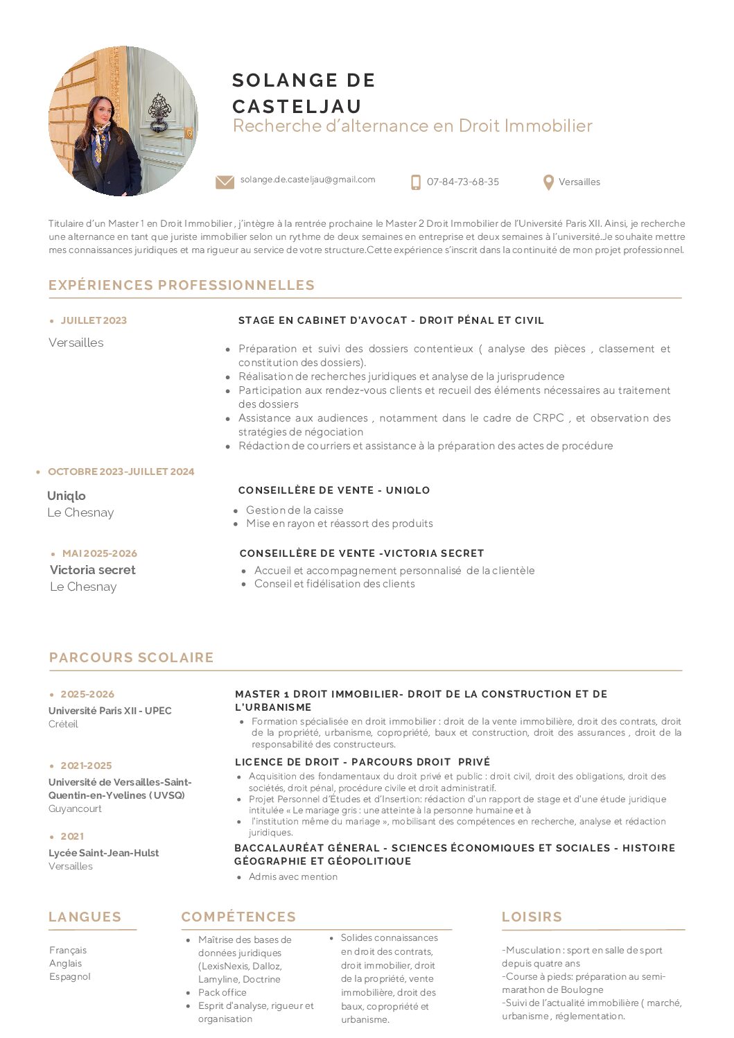 CV M2 SOLANGE DE CASTELJAU