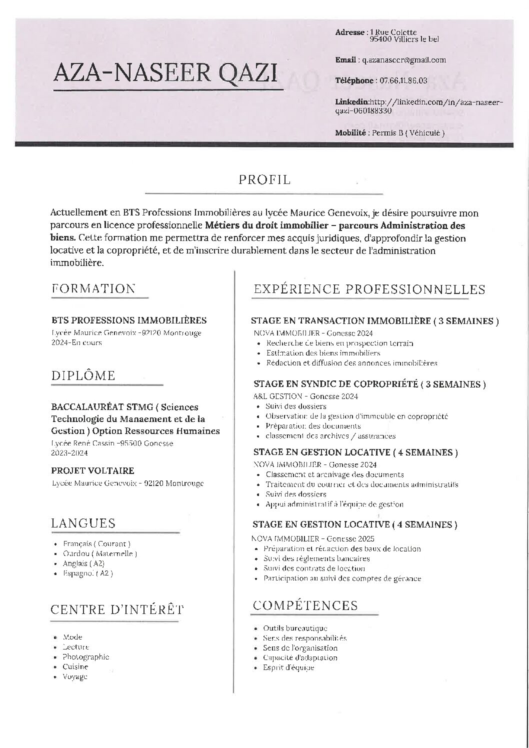 CV QAZA AZA NASEER