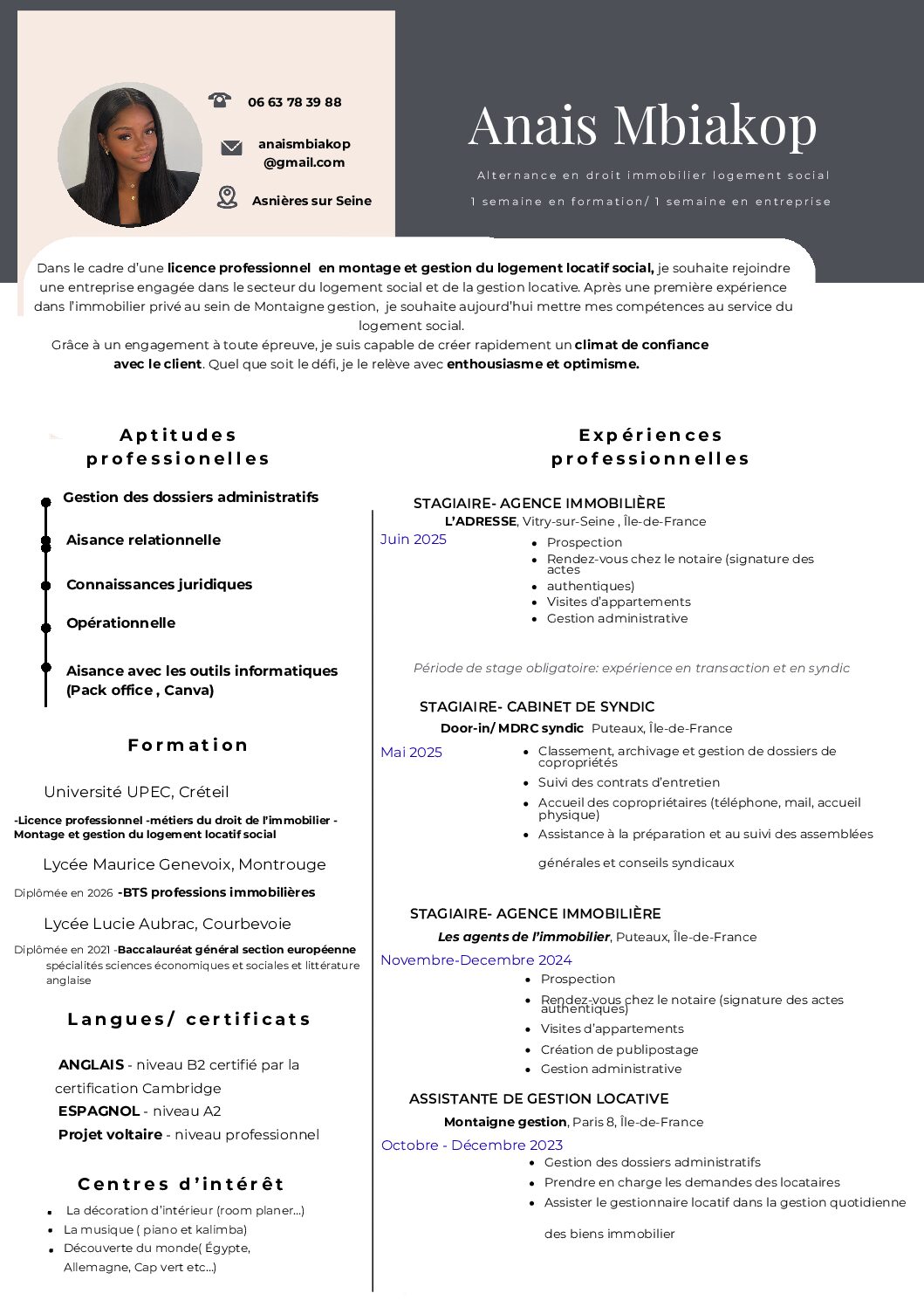 CV Anais MBIAKOP